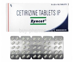 Zyncet Cetrizine 10mg X 10 Tabs Card